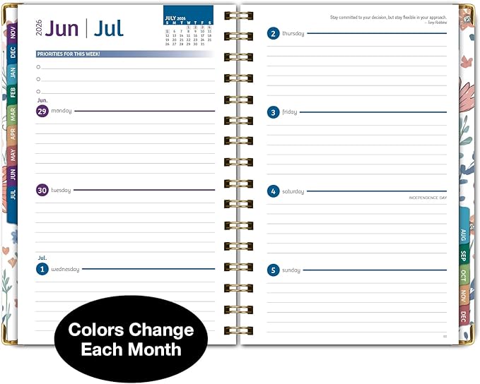 HARDCOVER 2026 Planner, 5.5"x8": 14 Months (November 2025 - December 2026), Daily Weekly Monthly Planner, Yearly Agenda, Bookmark, Pocket Folder and Sticky Note Set (Colorful Botanicals)