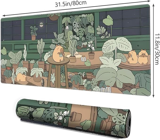 Galdas Gaming Mouse Pad XXL XL Large Long Extended Big Mousepad Non-Slip Rubber Keyboard Mouse Pad with Stitched Edges for Laptop Home Office (31.5x11.8x0.08 Inch) … (Green Window)