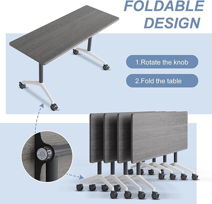 Folding Conference Table, Mobile Training Table for Office Conference, Modern Modular Rectangular Work Desk Meeting Seminar Work Tables with Caster Wheels, Large Breakroom Tables (8Pack L47.2in)
