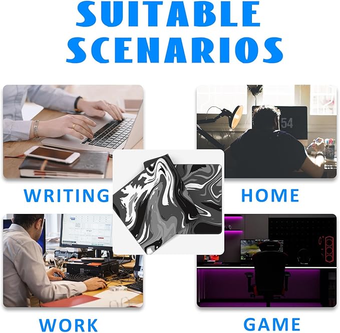 Desk Mat, Abstract Black White Ink Liquid Waves Extended Gaming Mouse Pad Large, 31.5"x11.8" Big Mouse Pad with Non-Slip Base and Stitched Edge, Long Computer Keyboard Mouse Mat for Home Office Work