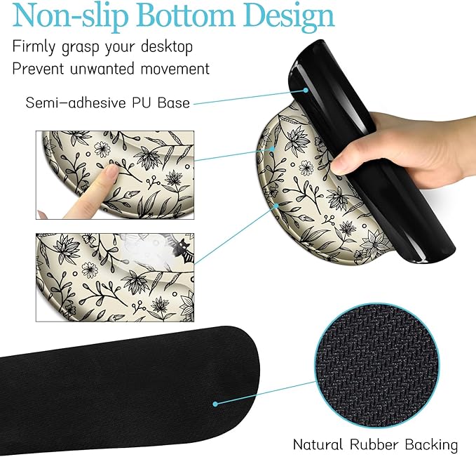 Goth Bat Mouse Pad Set Large Desk Mat for Desktop, Ergonomic Mouse Pad with Wrist Rest for Gaming, Keyboard Mat Wrist Support Cup Coaster Set, Gothic Office Desk Accessories Decor Supplies