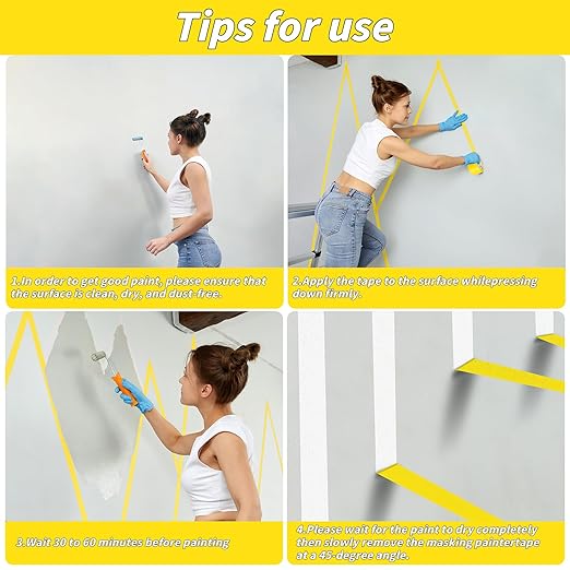 6 Rolls Yellow Painters Tape Bulk 3 inch x 60 Yards, Total 360 Yd, Painters Masking Tape No Residue Wall Painting Tape Artist Tape Trim Edge Finishing Tape for Wall Painting Decoration DIY Supplies