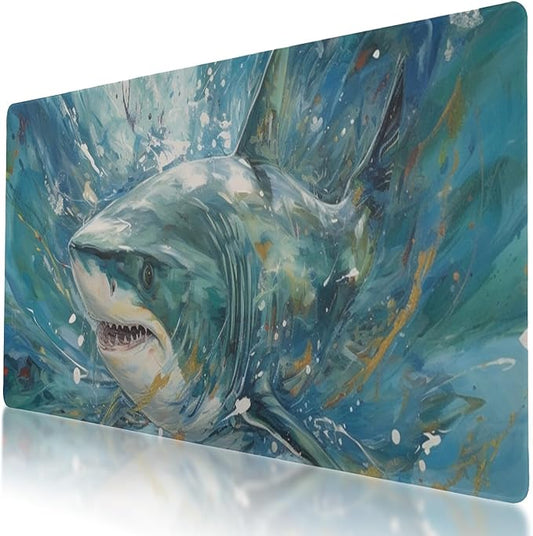 Swimming Shark XXL Mouse Pad - 31.5x11.8 Inch Non-Slip Mouse Mat for Gaming and Work - Abstract Shark Painting - Perfect for Office and Home Use.