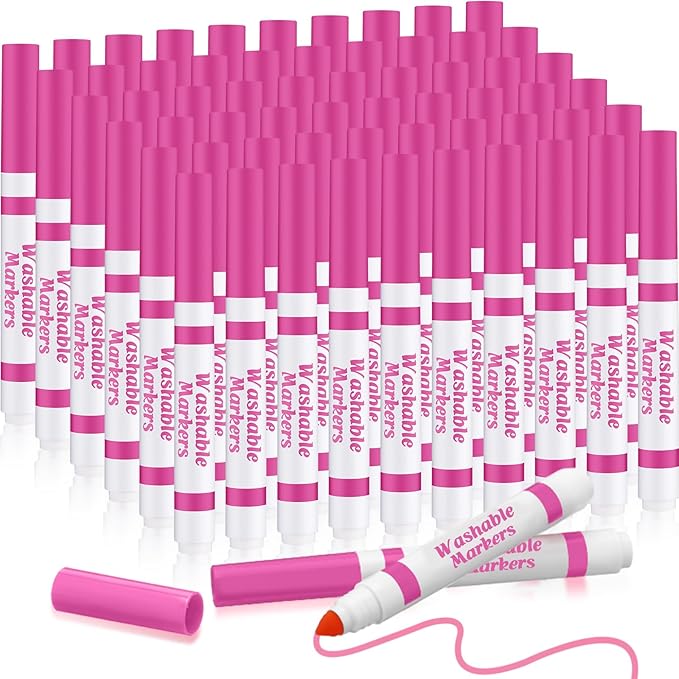 Janlaugh 60 Pcs Pink Washable Markers Bulk Coloring Broad Line Markers for Kids Conical Tip Pink drawing pens for Classroom Back to School travel Art baby shower gender reveal Supplies, Ages 6+