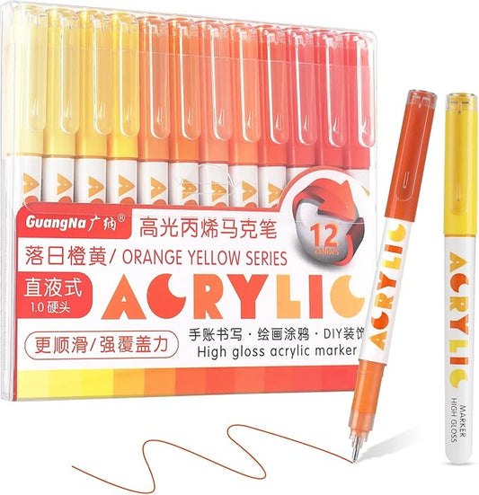 kander Direct High Gloss Acrylic Marker, 12 Colors Acrylic Paint Pens with Bullet Tip, Nicety Fine Tip Gel Pens for Teenagers, Multi-Purpose Art Supplies for Rock Painting, Crafts, DIY