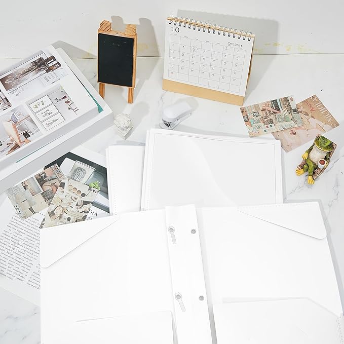 Henoyso 36 Pcs Plastic Folder with Clear Front Pocket and 3 Prong Plastic Folders with Card Slot Pocket Folders with Prongs for School Office (White)