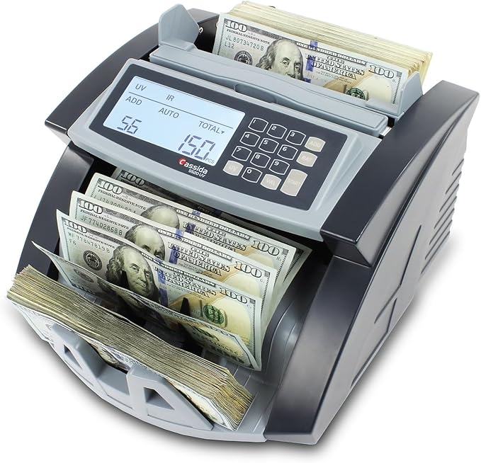Cassida 5520 UV - USA Money Counter with ValuCount, UV/IR Counterfeit Detection, Add and Batch Modes - Large LCD Display & Fast Counting Speed 1,300 Notes/Minute