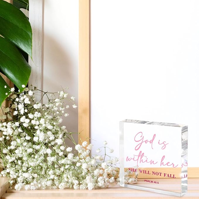 Christian Home Desk Decor for Women, Bible Verse Desk Spiritual Acrylic Plaque Decor Sign for Birthday Mom Sister Friends, Inspirational Religious Gift