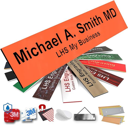 Engraved Door Signs for Office Personalized Orange Plastic Door Plaque Black Letters - Made in USA 2x10 B11