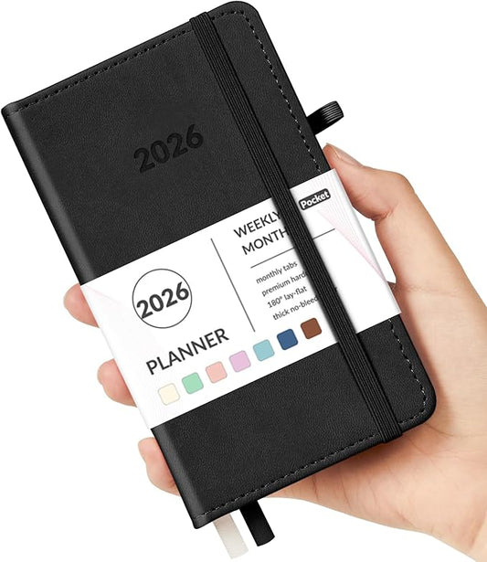 Forvencer Pocket Planner 2026, Weekly Monthly Planners with Month Tabs for Purse, 3.5" x 6", Jan 2026-Dec 2026, Cute Small Daily Academic Calendar, Elastic Band, Hardcover Agenda for Women, Teacher