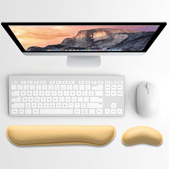 Dapesuom Enlarge Keyboard Wrist Rest, Memory Foam Wrist Cushion for Desk Mats Support, Cute Typing Pain Relief Keyboard Mouse Pad Rests Set with Non-Slip Base for Gaming Laptop Office, Navajo White