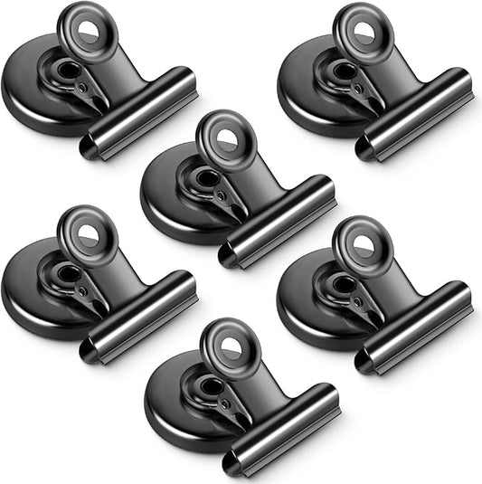 Grtard 6 Pack Magnetic Clips Heavy Duty, Magnet Clips for Fridge, Refrigerator Magnets, Strong Magnetic Clip,Scratch Free Magnets with Clip for Refrigerator, Whiteboard, Classroom, Locker(Black)
