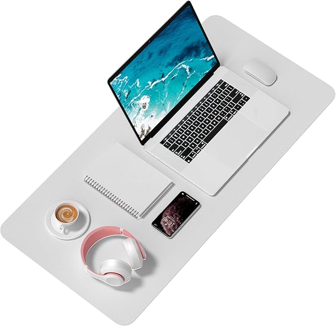 Hsurbtra Desk Pad, 35.5" x 17" PU Leather Desk Mat, XXL Extended Mouse Pad, Waterproof Desktop Blotter Protector, Non-Slip Ultra Thin Large Laptop Keyboard Writing Mat for Office Home, Gray