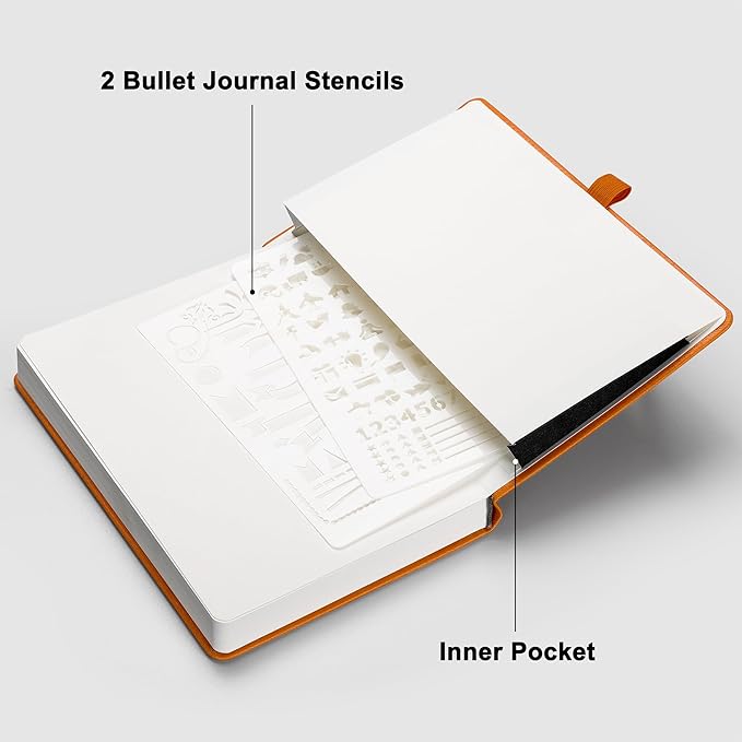 RETTACY Blank Journal Notebook, 192 Pages, A5 Medium Size (5.7'' x 8.3''), Leather Hardcover, 100 GSM Thick Paper, for Sketching, Drawing, Painting (Orange)
