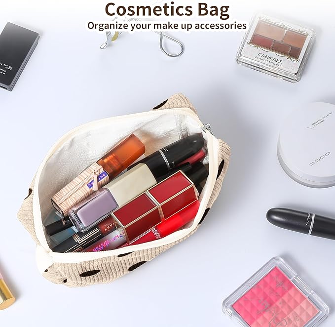 Pencil Bag Pen Case, Soft Corduroy Small Pencil Pouch Organizer with Zipper, Cute Pencil Case Pouch Stationery for Girls and Boys – Dot Beige