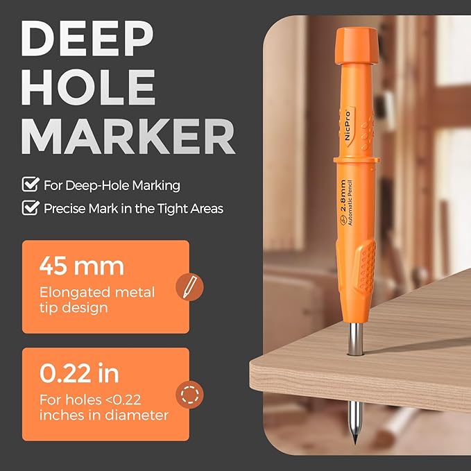 Nicpro 6 Pack CP3000 Carpenter Pencil with Sharpener, Mechanical Pencils Set with 78 Refill, Heavy Duty Construction Pencil, Carpenter Tools for Architect Marking (Red,Black,Yellow,Orange,Green,Blue)