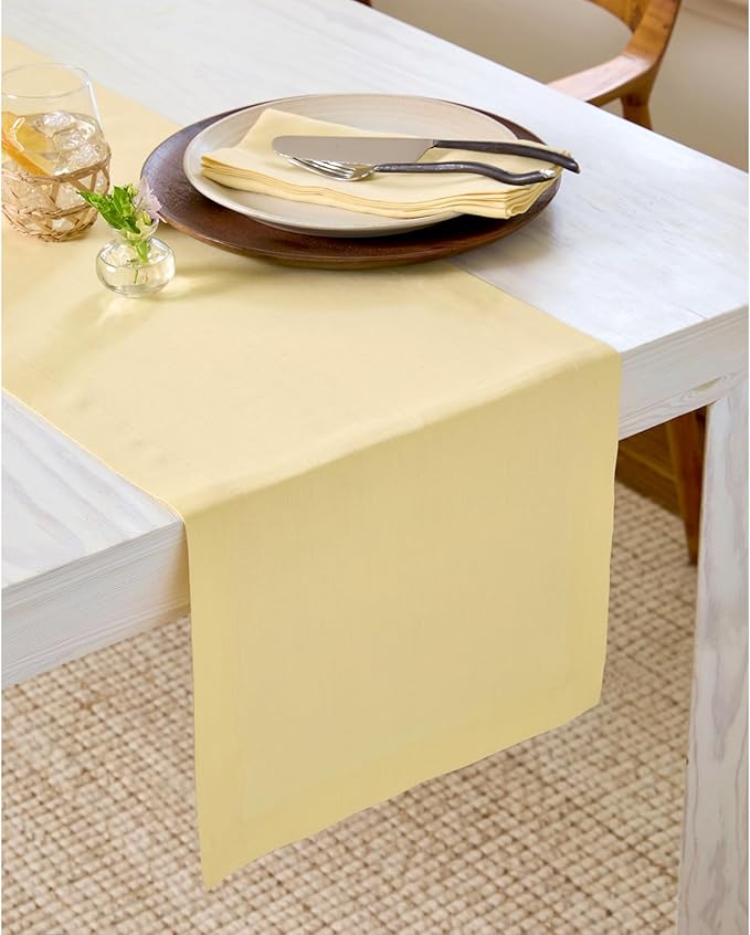 Solino Home Linen Table Runner 60 Inches - 100% Pure Linen Golden Straw Table Runner 14 x 60 Inch Ideal for Dresser and Coffee Tables - Fall, Autumn, Thanksgiving - Fete