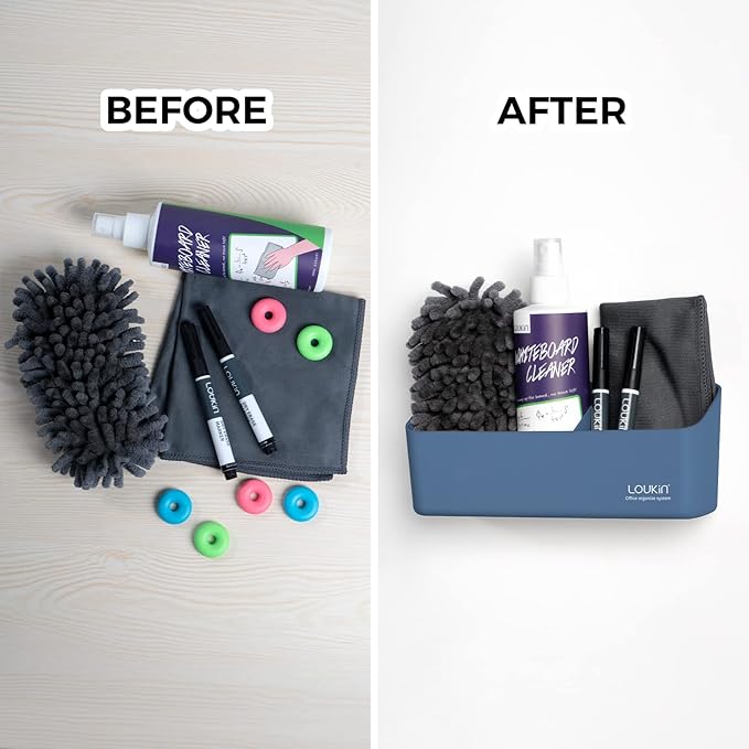 loukin Magnetic and Adhesive Marker Holder, Dry Erase Accessory Tray, Magnetic Storage Organizer for Whiteboard, Glass or Refrigerators (Blue)