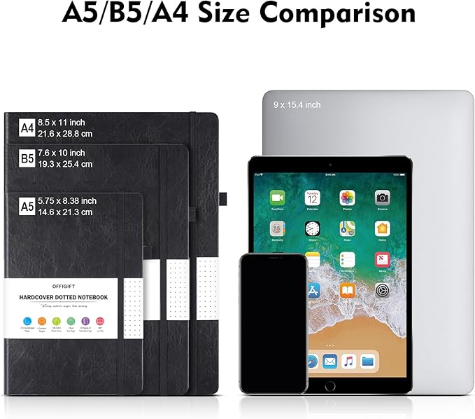 Dotted Journal Notebook, 312 Numbered Pages Large B5 Hardcover Leather Notebook, 100gsm No Bleed Paper Dot Grid Notebook with Index Pages, Dot Journal for Women Men, 7.6'' X 10'', Black