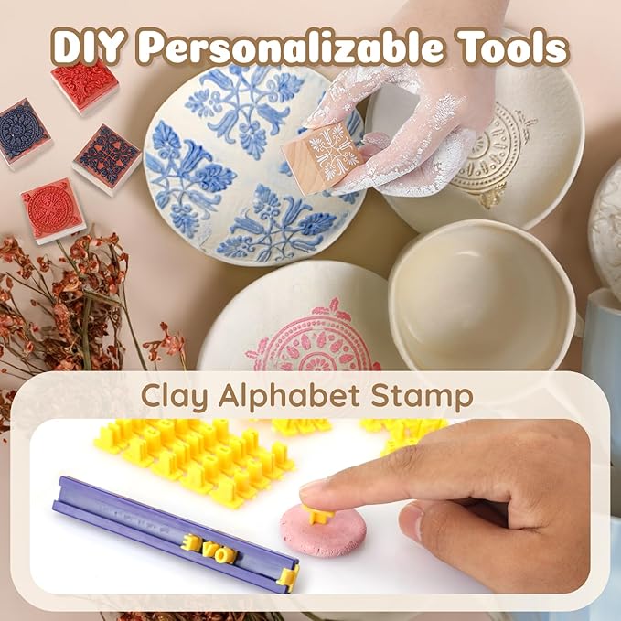 Air Dry Clay for Adults - Pottery kit for Beginner, Air Dry Clay w/Air Dy Clay Tools,White Dry Clay,Sculpting Tools, Gloss Varnish,DIY Plate Making Kit for Arts & Crafts,Christmas Gift