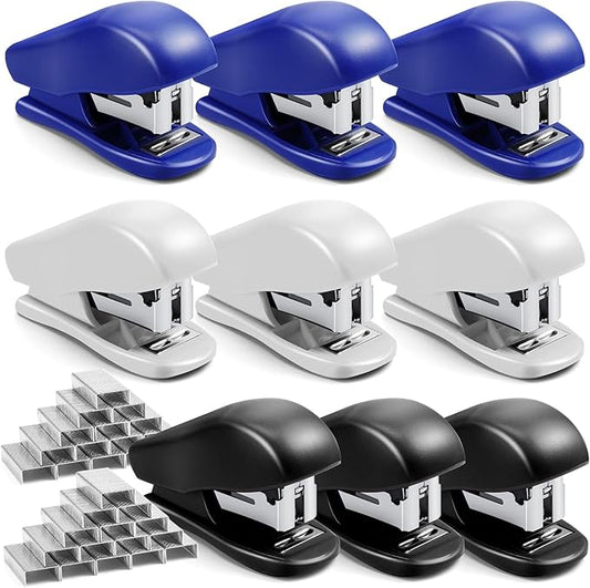 9 Pieces Mini Stapler with Staples,Small Stapler with 4320 Standard Staples,20 Sheet Capacity Office Desktop Staplers,Portable Compact Staplers for Office Student Home(Blue, White, Black)
