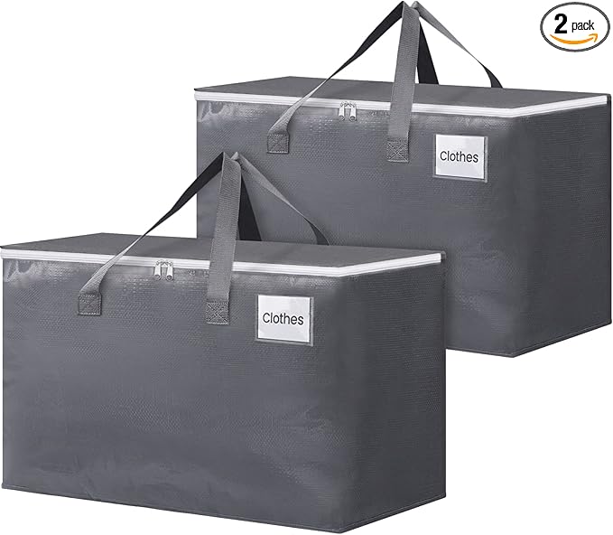 BlissTotes Large Moving Boxes and with Zippers & Handles Moving Supplies with lids, Heavy Duty Totes for Storage Bags for Space Saving, Fold Flat, Moving and Storing 125L, 2 Pack