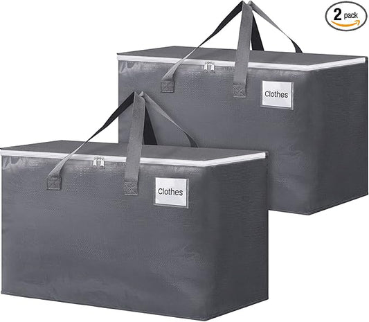 BlissTotes Large Moving Boxes and with Zippers & Handles Moving Supplies with lids, Heavy Duty Totes for Storage Bags for Space Saving, Fold Flat, Moving and Storing 125L, 2 Pack
