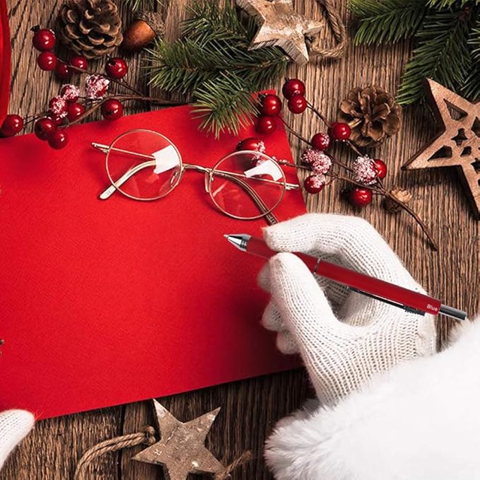 smttw 4 in1 Multi-Function Refillable & Retractable Ballpoint Pen + 0.5mm Mechanical Pencil, Fine Point, Red Metal Barrel, Black/Red/Blue Inks, Multicolor Pen With Metal Gift Box