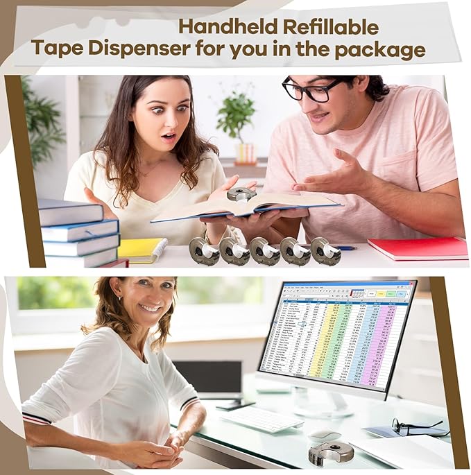 Sabary 50 Pcs Handheld Tape Dispenser Desktop Adhesive Cutter Transparent Plastic Refillable Dispenser Lightweight and Portable Manual Use Adhesive Holder for Home Packing, No Tape Included