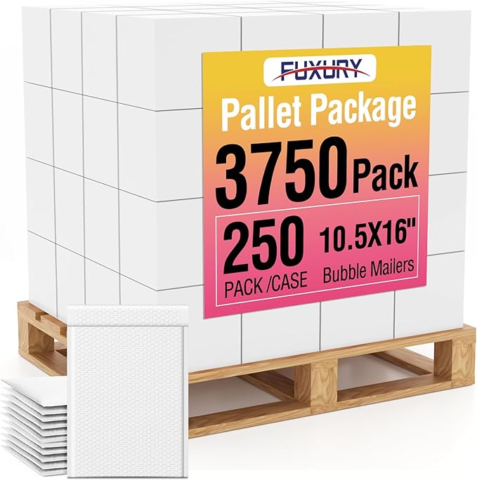 Fuxury Bubble Mailers 10.5x16" White Padded Envelopes 3750Pack Bulk Strong Adhesion Full Pallet of Padded Mailers Thick Bubble Envelopes for Small Business Mailing Books Clothes Makeup Supplies