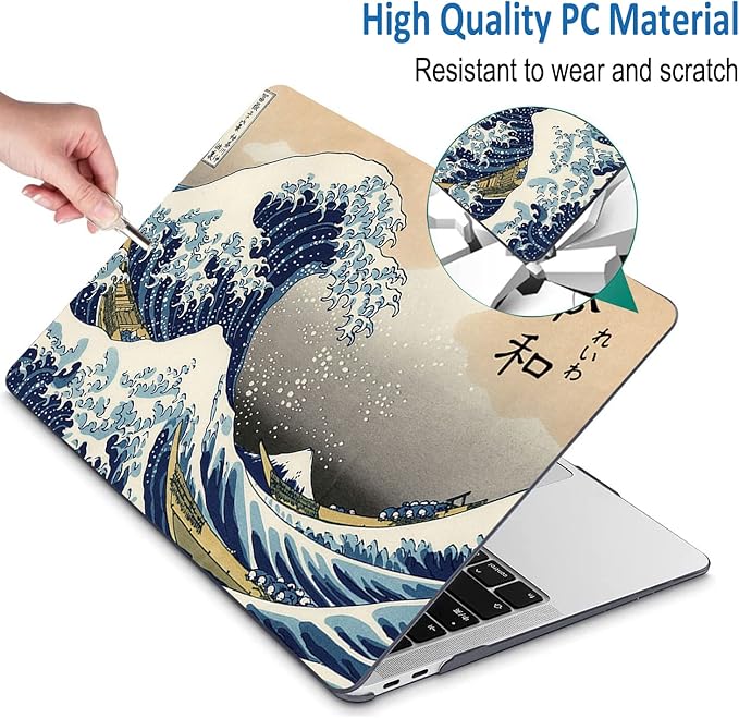 Compatible with MacBook Pro 13 Inch Case M2/M1 2025 2022-2017 A2338 A2289 A2251 A2159 A1989 A1706 A1708 Plastic Hard Shell Case&Keyboard Cover&Mac OS Keyboard Sticker (Sea Wave)