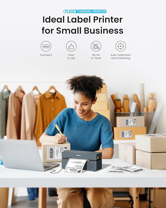 POLONO Bluetooth Thermal Shipping Label Printer, Wireless 4x6 Shipping Label Printer for Small Business, Support iOS, Android, Windows and Mac, Compatible with Amazon, Ebay, Shopify, Etsy, USPS (Grey)