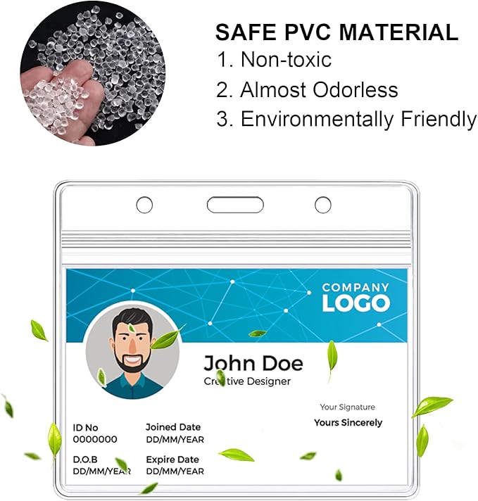 200 Pcs Clear Badge Holder Horizontal ID Card Holder Waterproof Plastic Card Name Badge Holder for Office, School, Conference