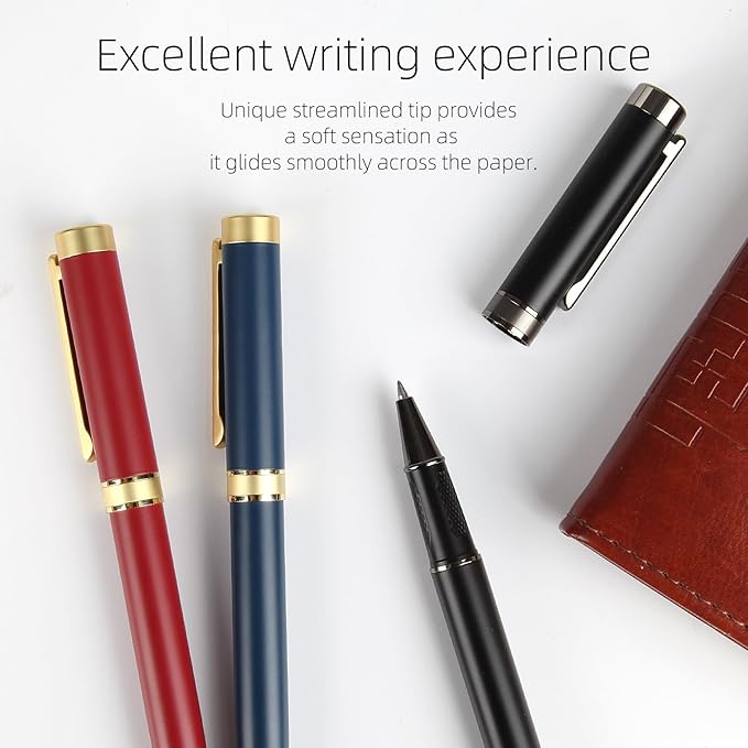 Stunning luxury pen fancy pens nice pens for men pure copper heavy feel Office Executive Pen Professional Smooth Writing Pens for journaling with Gift Case and 2 Refills (Black)
