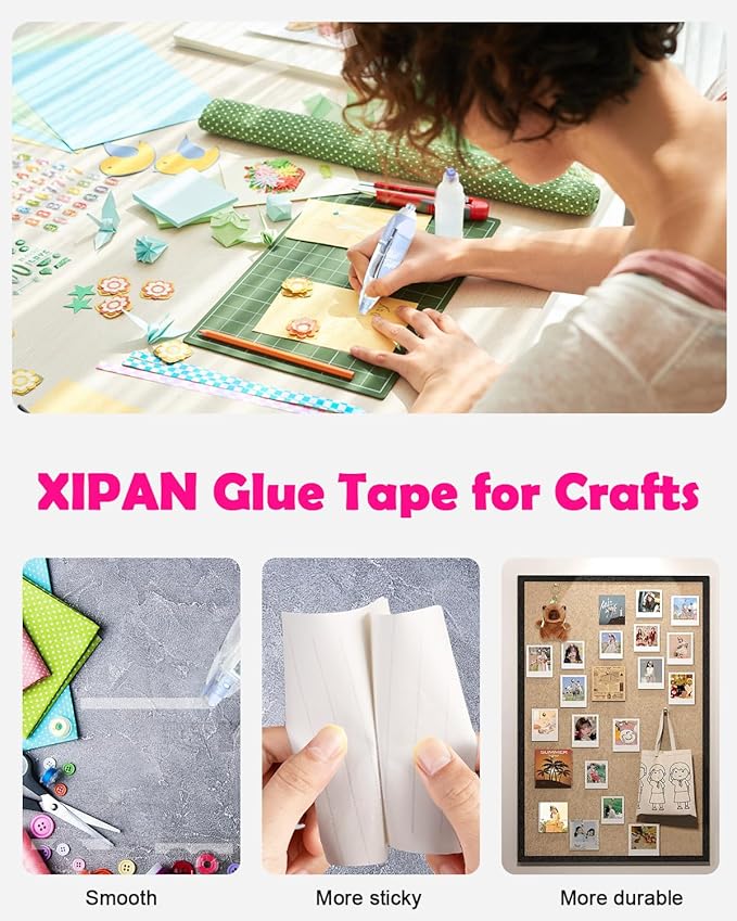 Retractable Glue Tape for Scrapbooking, 2 Pcs Double Sided Tape Roller for Crafts with 4 Extra Refills,16FT Scrapbook Tape Runner, Tape for Gift Wrapping Art Junk Journal School Office Supplies