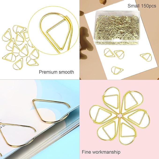 150 Pcs Small Gold Paper Clips Cute Paperclips Decorative Waterdrop Clips Basic Office Supplies for Photo Wedding Invitations