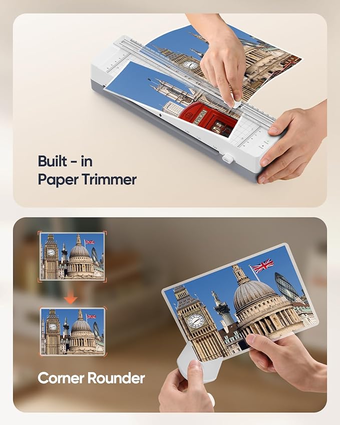 9-Inch Thermal Laminator Machine with Built-in Paper Trimmer & Corner Rounder, Fast 4-Min Warm-Up, Jam-Free System, Ideal for Home, Office & School