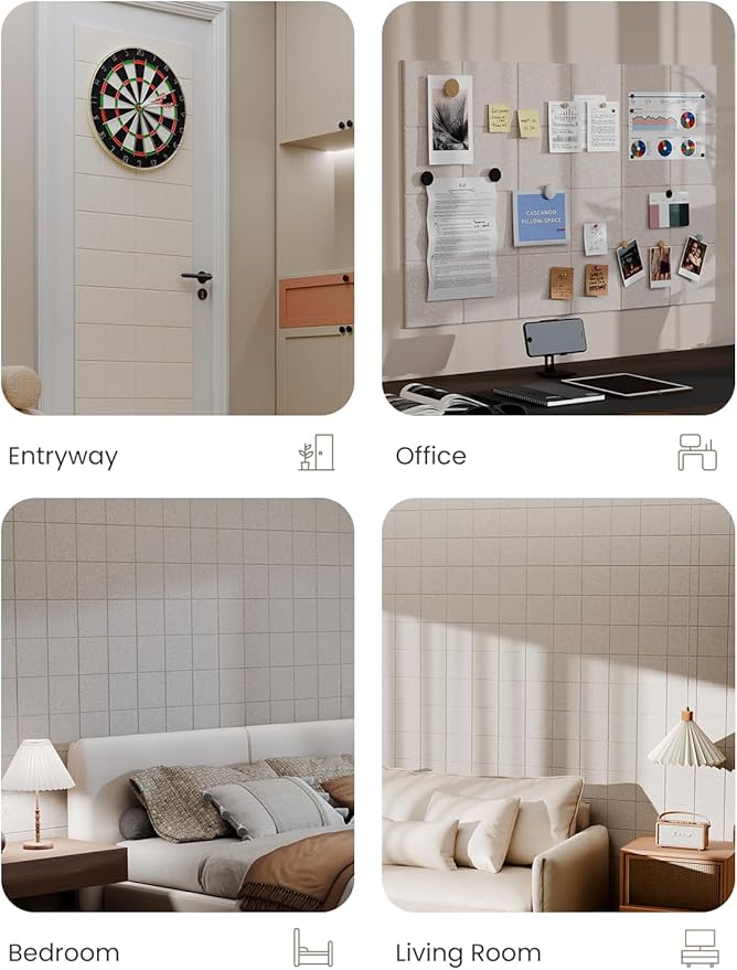 Bumusty Large Cork Board Alternative-36 x24 Felt Bulletin Board Tiles, with 30 Pushpins, 40 Adhesive Tabs, 6-Pack Slat Wall Paneling, Cork Boards for Office Push Pin Board Felt Board-Oatmeal