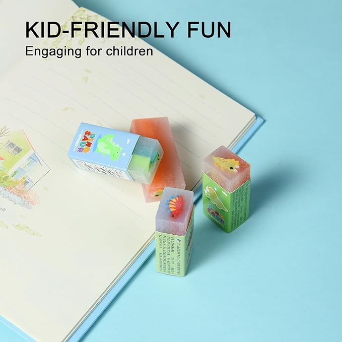 18Pcs Cute Dinosaur Erasers for Kids Bulk, Kawaii Fun Pencil Jelly Erasers for School Classroom Supplies Prize Gifts Party Favors