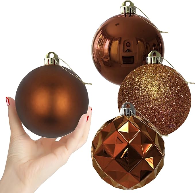 Bronze 4.0" Large Christmas Balls - Christmas Tree Decoration Ornaments Shatterproof Hanging Balls for Birthday Halloween Holiday Wedding Decorations Set of 4pcs
