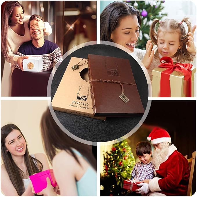 ThxMadam Leather Scrapbook Photo Album Vintage DIY Memory Book Guest Book Photograph Album Present for Valentines Anniversary Mother’s Day Birthday Gift for Photographer Boy Men Father Husband Camera