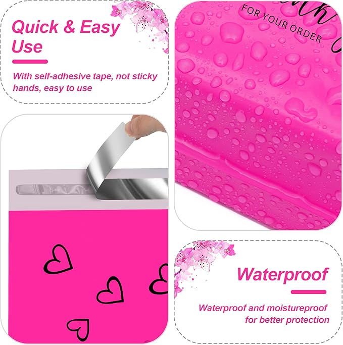 JinRuiKJ Thank You Poly Mailer 6x9 Inch 100 PCS, Shipping Bags for Clothing, Packaging Bags for Small Business, Strong Adhensive, Waterproof and Tear-Resistant Mailing Envelopes, Rose Red
