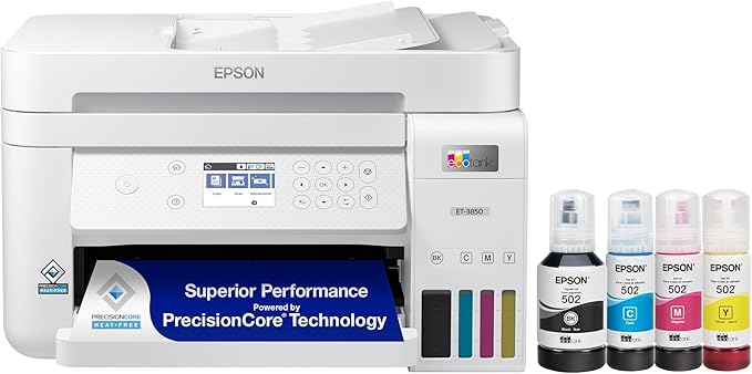 Epson EcoTank ET-4800 Wireless All-in-One Cartridge-Free Supertank Printer with Scanner & EcoTank ET-3850 Wireless Color All-in-One Cartridge-Free Supertank Printer with Scanner