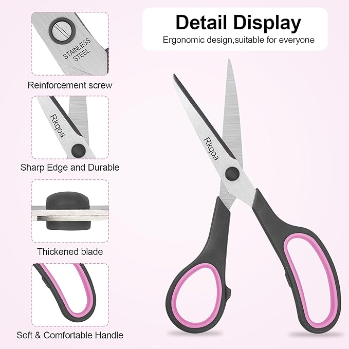 Scissors Bulk, Rkqoa 8" Scissors All Purpose 6 Pack Set- Comfort-Grip Sharp Shears for Office School Sewing Craft, Back to School Supplies, Classroom Must have, Teacher/Class Everyday use