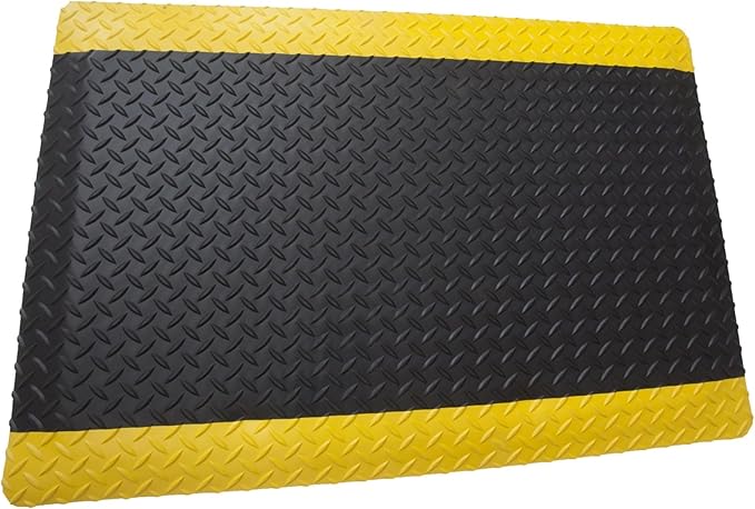 Rhino Mats, American Classic Diamond Anti-Fatigue Mats, Industrial Ergonomic Comfort Standing Mat for Work, Home, Garage, Office, Kitchen or Anywhere (Black/Yellow 9/16" Thick, 4 FT. x 7 FT.)