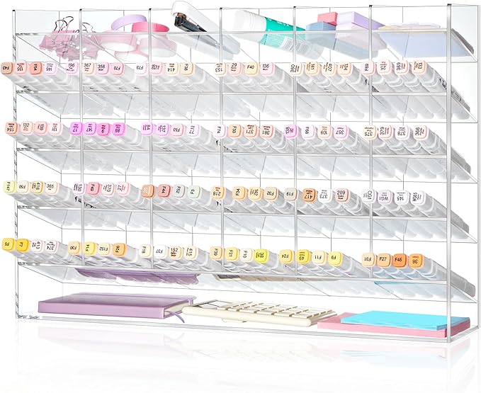 Acrylic Pen Organizer Storage for 200 Markers Vertical Marker Organizer Acrylic Pen Display Holder for Office Desk Desktop Stationery Pencil Storage, Clear, 18 x 4 x 12.4 Inch