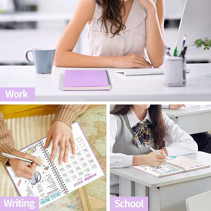 AHGXG Bullet Dotted Journal - Dot Grid Spiral Notebook A5, 160 Pages, 100 GSM Thick Paper, Waterproof Plastic Cover Journals for Bullet Journaling, Sketching, 5.7" x 8.3", Purple