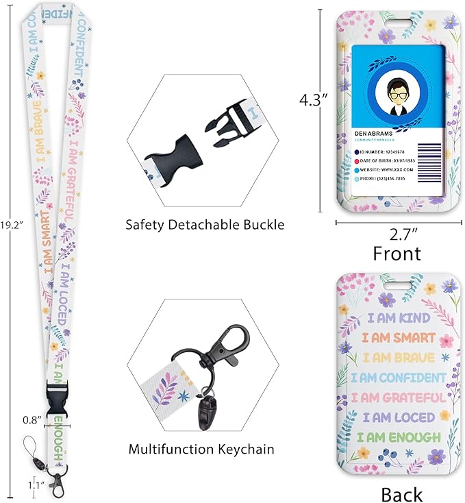 Gctriki Inspirational Quote Lanyards for ID Badges, Cute id Holder with Lanyard, Retractable Badge Reel Clip Keychain ID Card Holder for Women Teacher Nurse Doctor Student Work Positive Office Gift