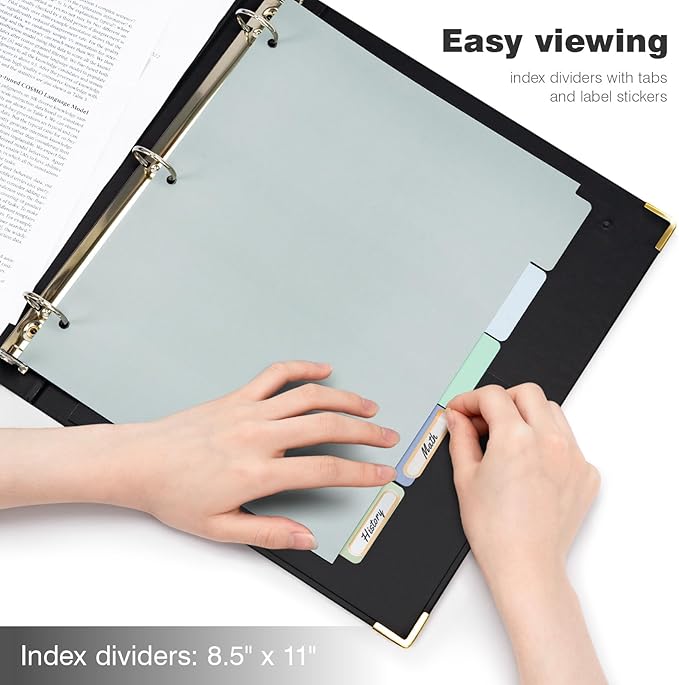 Ospelelf 3 Ring Binder 1 Inch, Clipboard Binders for Letter Size Documents (11" x 8.5") with 5 Tab Dividers, File Folder Labels, Black Organizer for School and Office Supplies