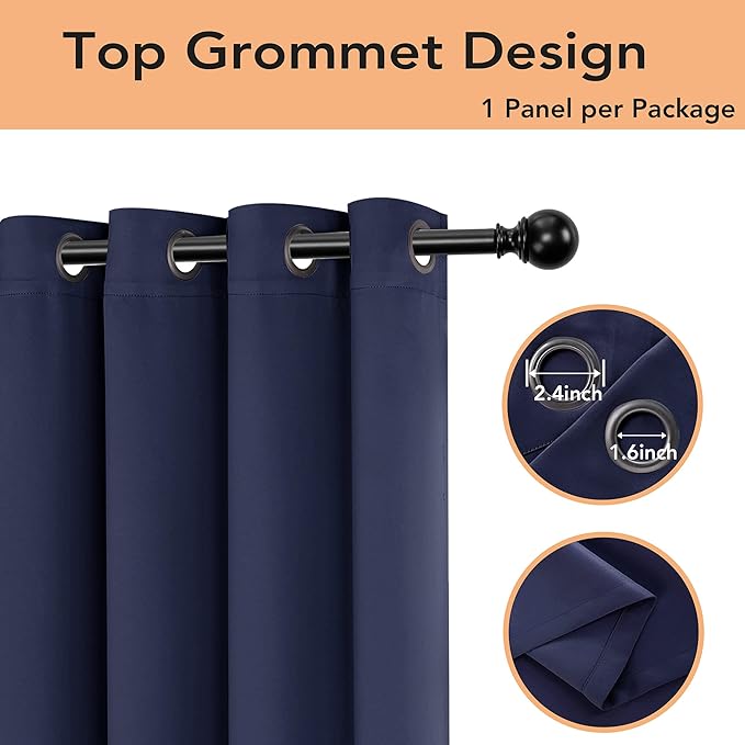 BONZER Room Divider Curtain Total Privacy Wall Wide Thermal Insulated Blackout Curtains for Slide Window, 108L x 70W Inch (9L x 5.8W ft), 1 Panel, Navy